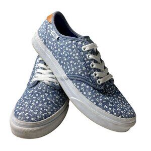 VANS Women's Shoes 7 Blue White Floral Print Lace Up Canvas Low Top Low Top